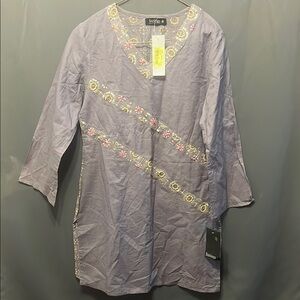 Strings Gray Asymmetrical Embellished 3/4 Sleeve Tunic Size small